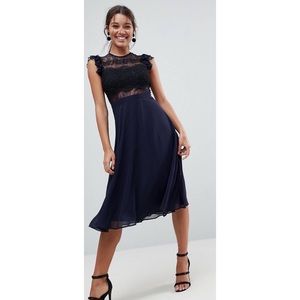 Lace Midi Dress With Lace Frill Sleeve